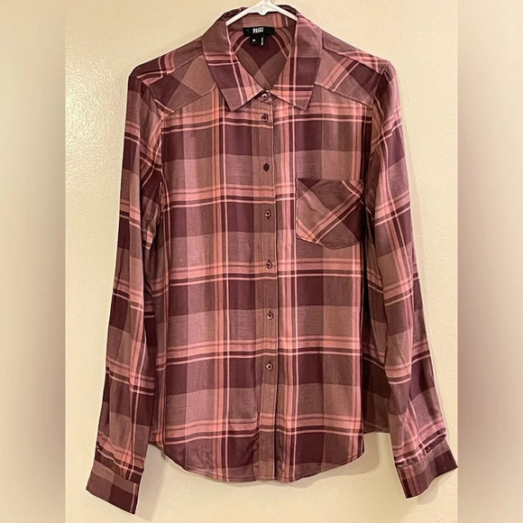 PAIGE NWOT Dalton Plaid Cosette Shirt in Dark Evening‎ Sand - Picture 1 of 5